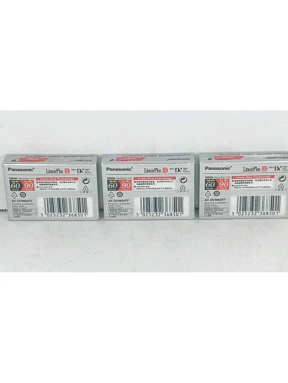 Sealed New Lot Of 3 Panasonic DVC 60 Mini DV Tape Cassette LP90 - AY-DVM60FF
